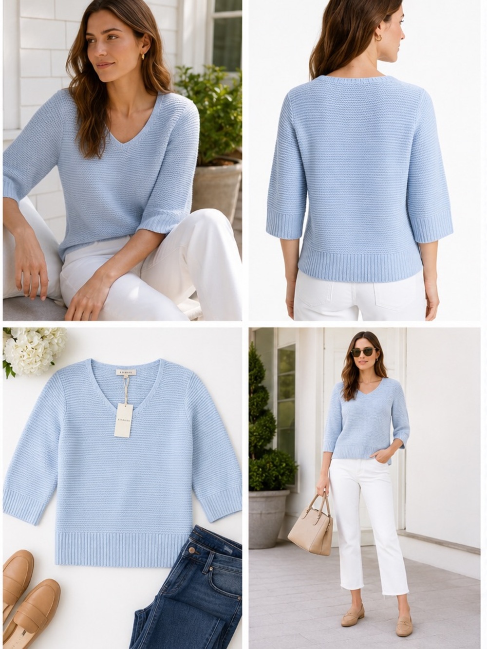 NWT Kinross Garter Easy Vee Sweater Skyway Blue Knit Top Size Small